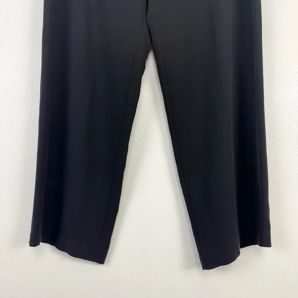 Eileen Fisher 100% Silk‎ Crepe Wide Leg Pants Large Petite Black Pull On Flowy